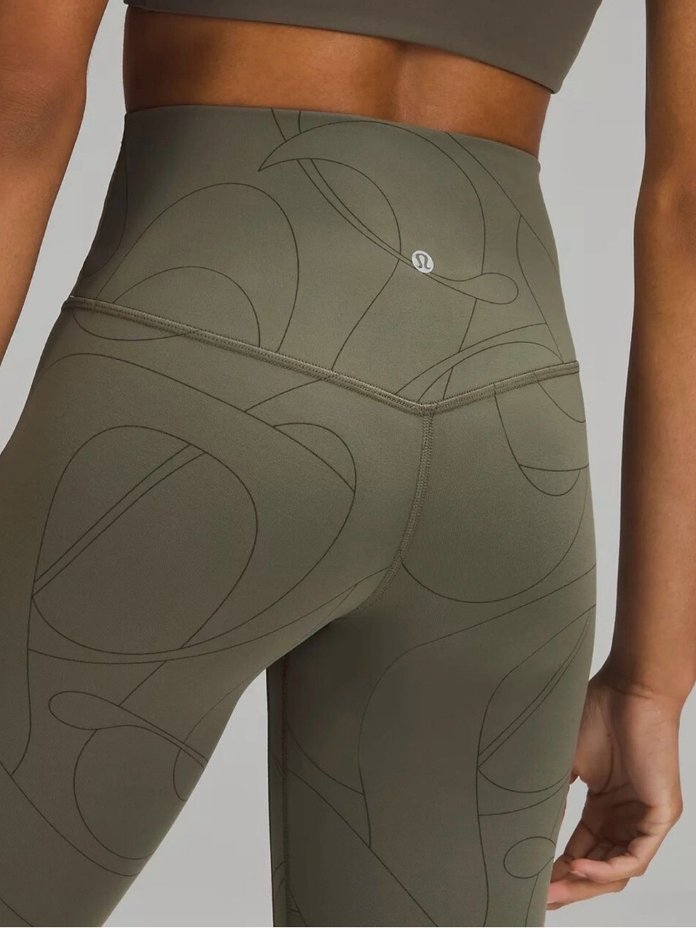 lululemon athletica High-Rise Leggings in Olive Green with Subtle Logo Print